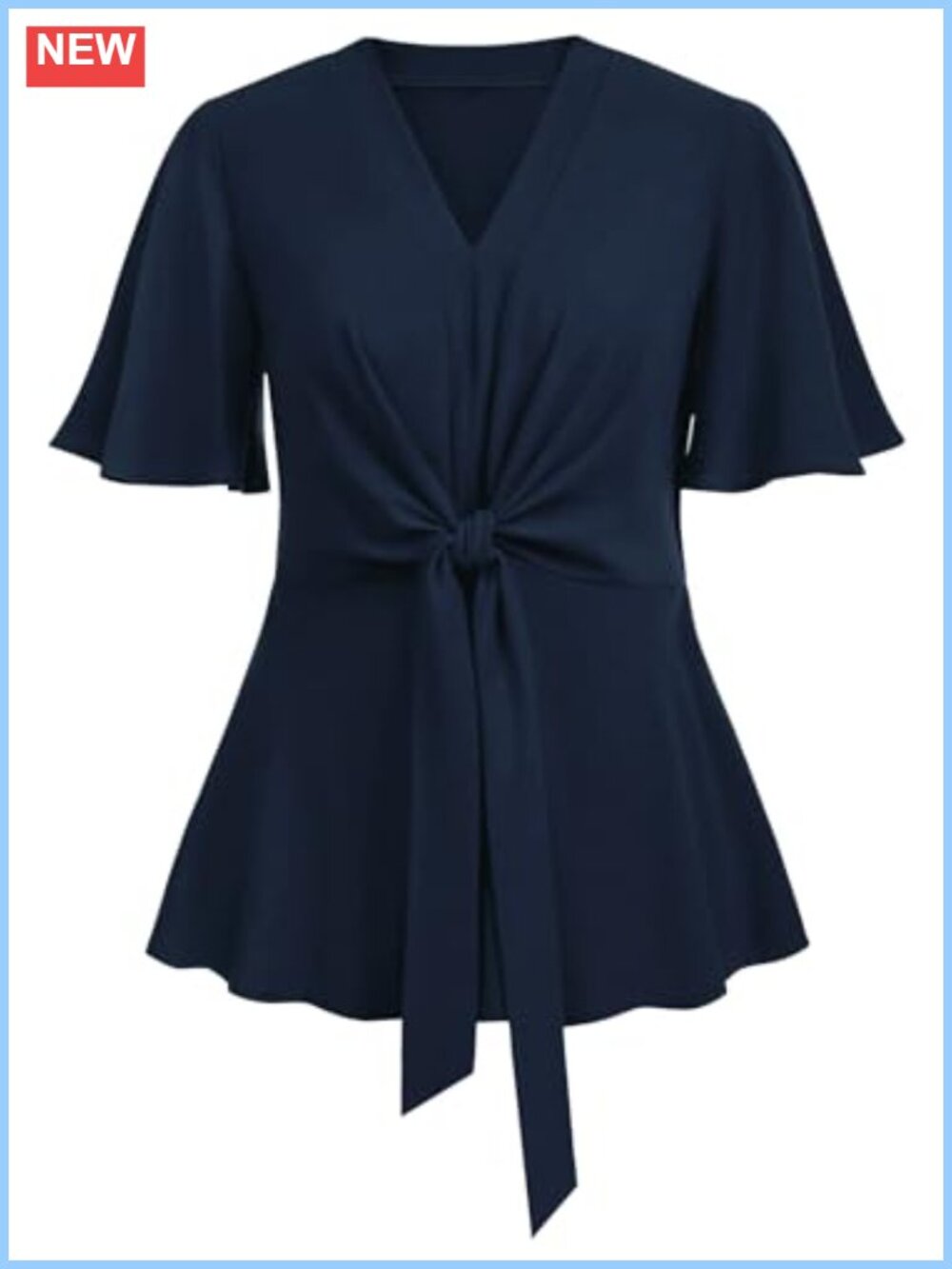 Plus Size Peplum Top V Neck Tie Front Bell Sleeve Blouse